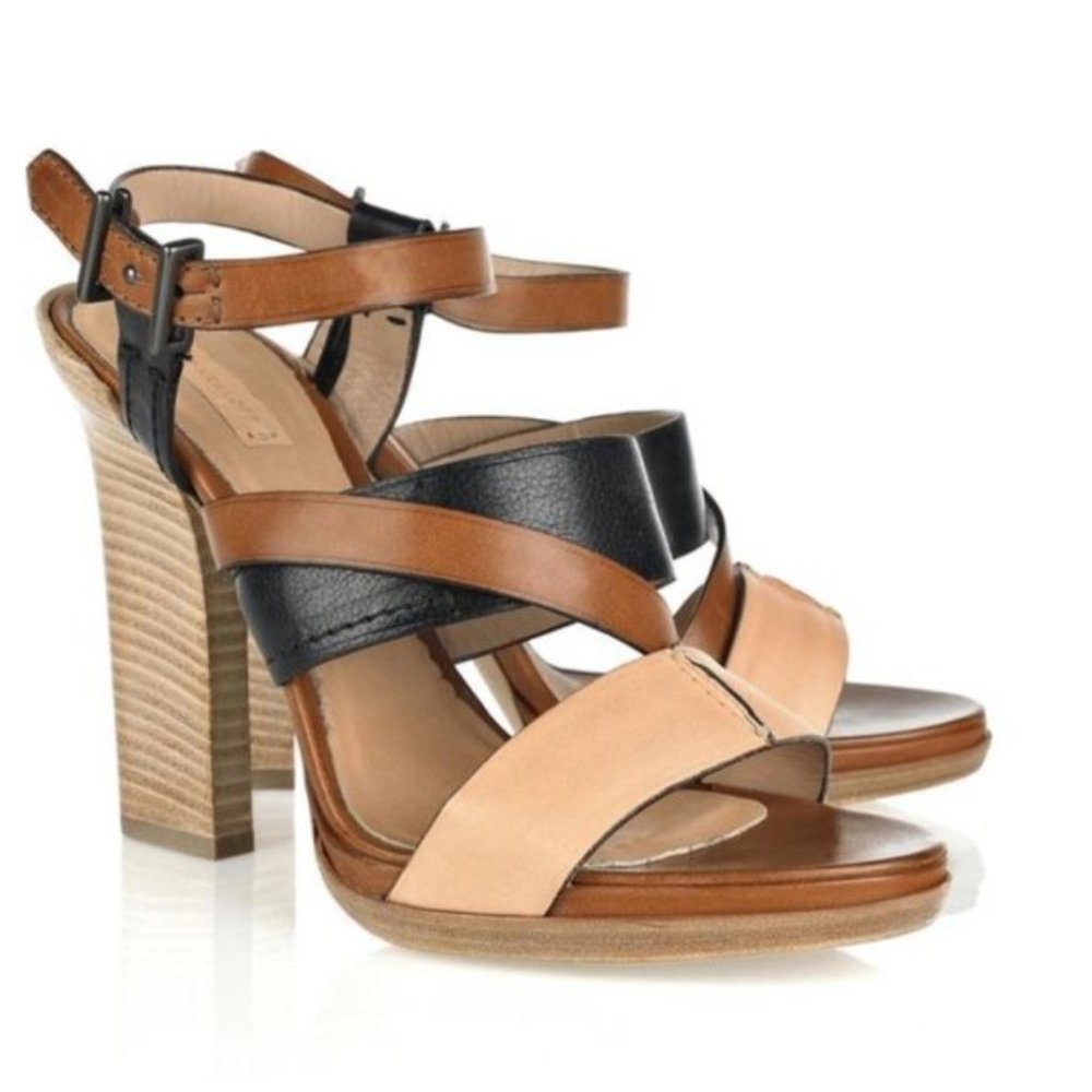 Reed Krakoff Beige Brown Multi-Strap Leather Heels